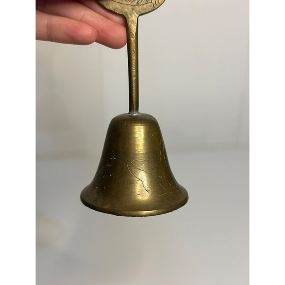 VTG Solid Brass Hand Bell – Flamingo Handle, Ornate Engraved Design, 5" Tall - Picture 2 of 5